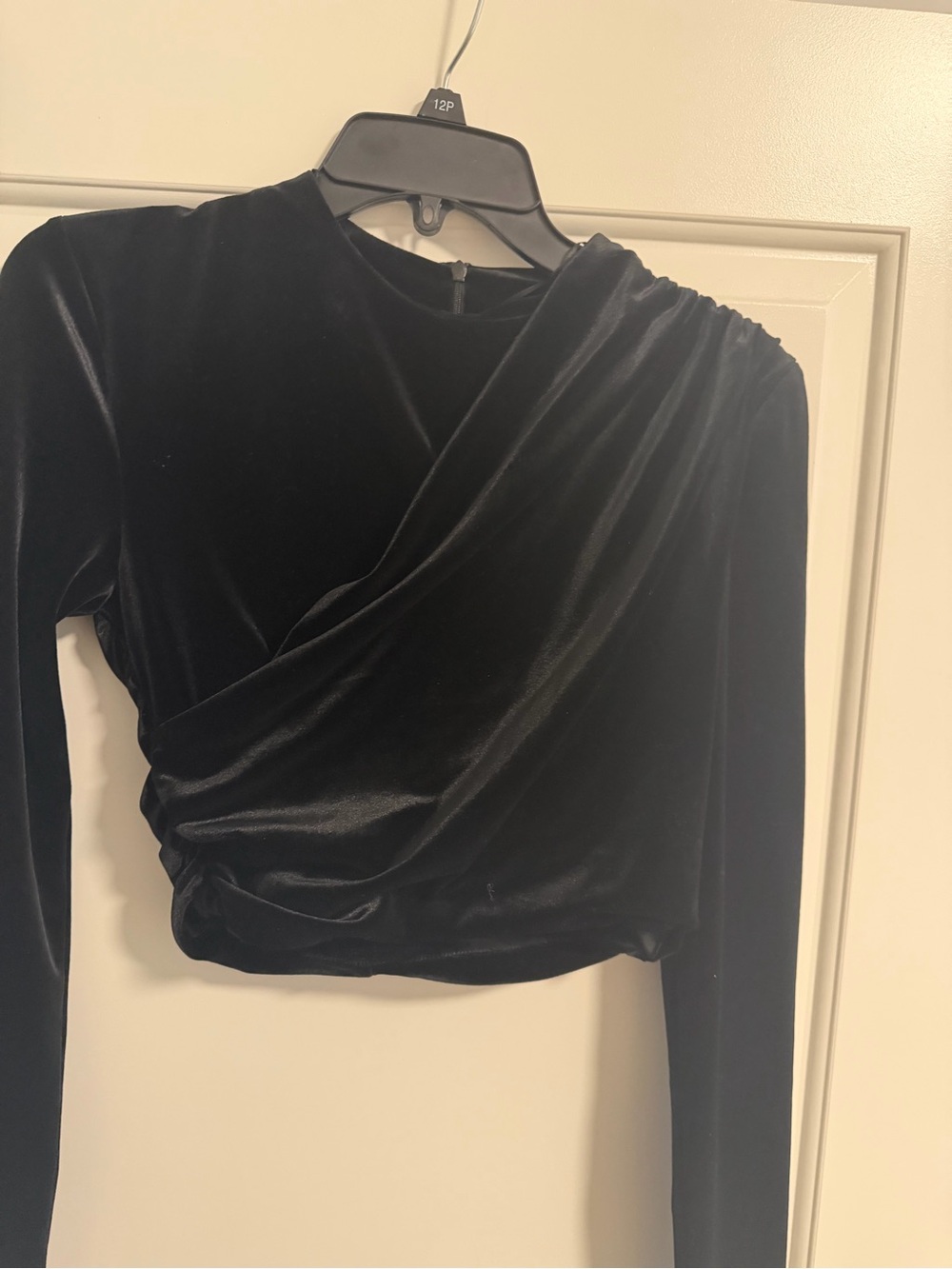 Zara Black Velvet Draped Crop Top